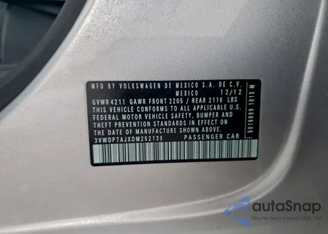 2013 Volkswagen Jetta Se z USA, uszkodzony, nr VIN 3VWDP7AJXDM252139